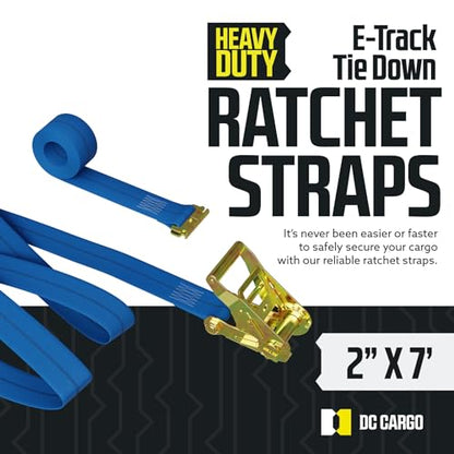 E Track Ratchet Straps Cargo Tie-Downs, (Pack of 2) 2 x 7 Heavy Duty Blue Tie-Down Rachet Straps, Strong Ratchet Strap, E Track Spring Fittings, Tie Down Motorcycle - size: 2 - Pack