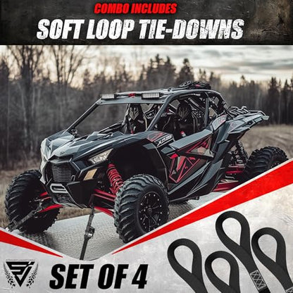 Ratchet Straps Tie Down Kit Incl. (4) Heavy Duty Rachet Tiedowns (1.6" x 8') with Coated S Hooks + (4) Soft Loop Tie-Downs (17") - 5,208 Total Break Strength by Straight Jacket Crew (Black) - color: Black, size: 1.6" x 8'