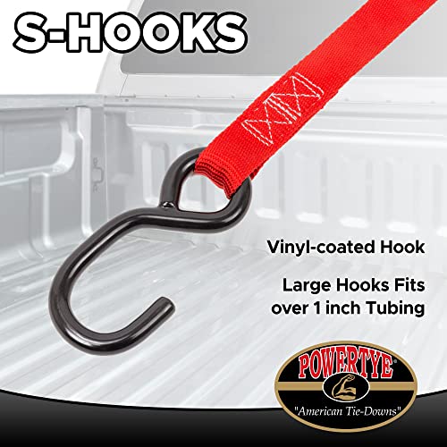 1in x 5.5ft Cam Buckle Tie-Downs w/ S-Hooks - 400 lb. WLL / 1,200 lb. Breaking Strength - Made in USA - Black (Pair) - color: Red Strap