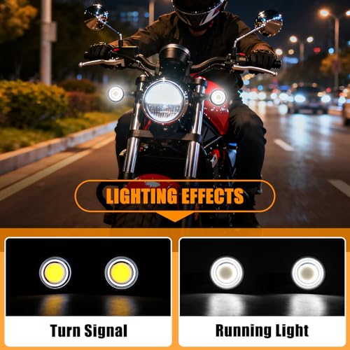 DREAMIZER Motorcycle Led Turn Signal Lights 2x, Bullet Blinker Motorcycle Front Turn Signal Light Compatible with Harley Honda Yamaha Kawasaki (Black/Yellow White Light) - color: B-Front/Black shell + yellow-white light