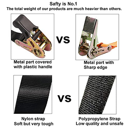 Endless Ratchet Tie Down Straps Heavy Duty Cargo Tie Downs,4FT Sturdy Nylon Black Strap Down Ratcheting Securing Straps, Track Spring Fittings, Tie-Down Motorcycles, Trailer Loads, Kayak - size: 1"x4'-4pcs black
