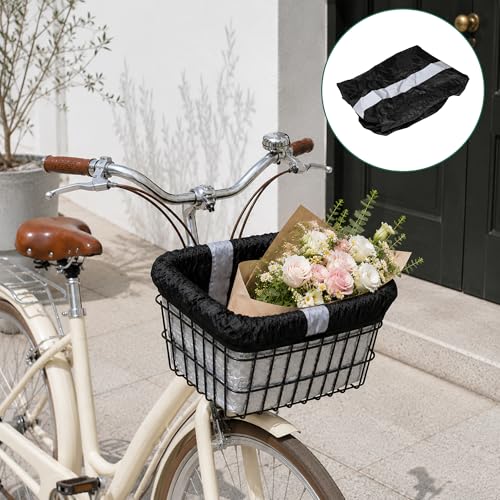 Waterproof Bike Basket Liner, Bikes Rain Cover with Reflective Strip Fits Most Bicycle Front Baskets, Black 210D Oxford Cloth, Electric Motorcycle Inner Lining Cover, Outdoor Backpack Protective Bag
