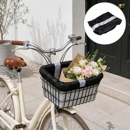 Waterproof Bike Basket Liner, Bikes Rain Cover with Reflective Strip Fits Most Bicycle Front Baskets, Black 210D Oxford Cloth, Electric Motorcycle Inner Lining Cover, Outdoor Backpack Protective Bag