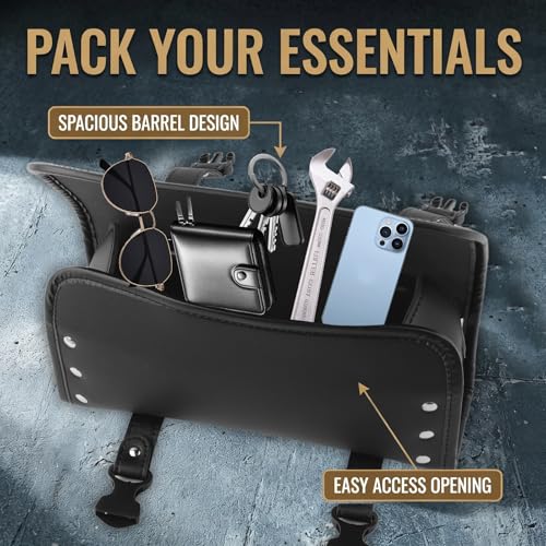 Salior Large Capacity Motorcycle Handlebar Bag,Leather Motorcycle Fork Bag with Adjustable Mounting Straps,Stylish Motorcycles Tool Bags for Storing Umbrellas,Phones,Keys
