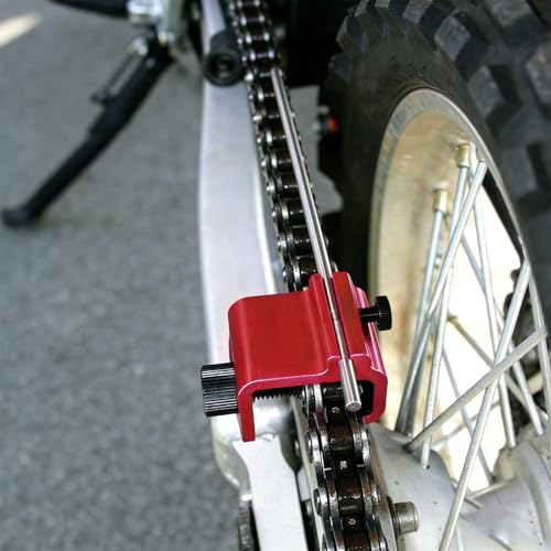Chain Alignment Tool for Motorcycle, Professional Aluminum Alloy Sprocket Chain Adjustment Tool, Quick & Accurate Alignment Tools for ATV Scooter Dirt Bike Chains Maintenance (Red) - color: Red