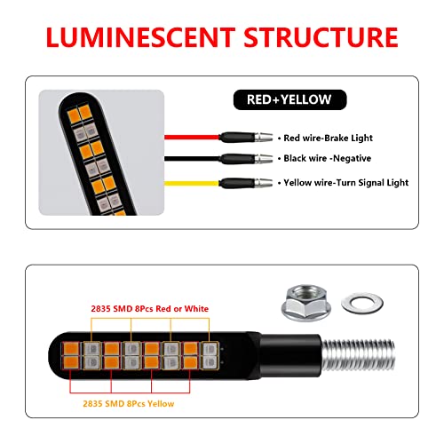 iFunyLED 2PCS Flowing LED Motorcycle Turn Signal Strobe Brake Tail Lights, Aluminum Alloy 12V Super Bright Motorbike Front Rear Blinkers Fit for Harley Honda KTM Kawasaki Suzuki Yamaha - Red & Amber - color: Red & Amber
