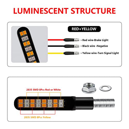iFunyLED 2PCS Flowing LED Motorcycle Turn Signal Strobe Brake Tail Lights, Aluminum Alloy 12V Super Bright Motorbike Front Rear Blinkers Fit for Harley Honda KTM Kawasaki Suzuki Yamaha - Red & Amber - color: Red & Amber