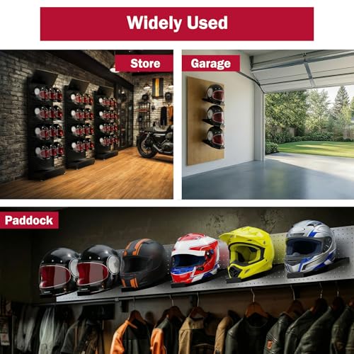 Motorcycle Helmet Holder Pegboard Display Stand-Helmet Hanger Wall Mount Double Sided Garage Pegboard Organizer with 30 Hooks for Motorcycle Bike,Football,Bicycle Helmet,Hat,Cap(with 6PCS Helmet Rack) - size: Pegboard Shelf + 9*Helmet Holder