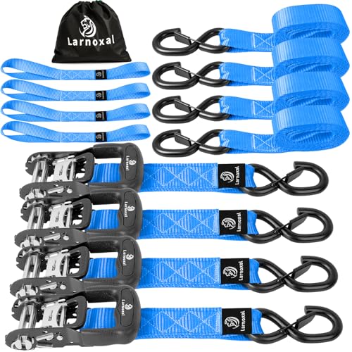 Ratchet Straps, 1.5 inch x 8.2 ft(4 Pack) Heavy Duty Tie Down Straps, Ratchet Tie Down Straps with Soft Loops-5,208 lbs (Blue) - color: Blue, size: 8.2 Ft