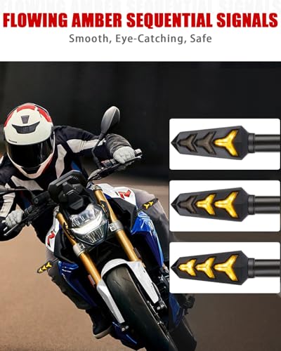 Sequential Turn Signal Motorcycle Blinkers LED Front Rear Flowing Indicators Daytime Running Light Universal Compatible with Harley Honda Kawasaki Suzuki Yamaha (Blue/Amber/Red) - color: Blue/Amber/Red