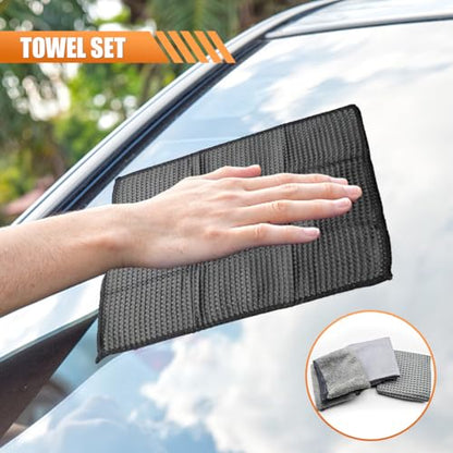 Craedli 9PCS Car Wash Cleaning Kit, Microfiber Auto Detailing Set with Wheel Brush, Wash Mitt, Sponge, Drying Towels & Applicator Pads, Vehicle Interior Exterior Wash Tools Supplies (Gray) - color: Gray