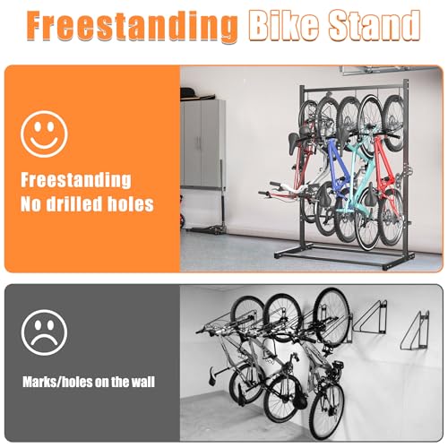 TORACK Garage Freestanding Hanging Bike Stand with Wheels, Heavy Duty Rolling 5 Bikes Vertical Bike Storage Stand Floor Bike Storage Rack(for 5 Bikes) - style: Bike stand for 5 bikes