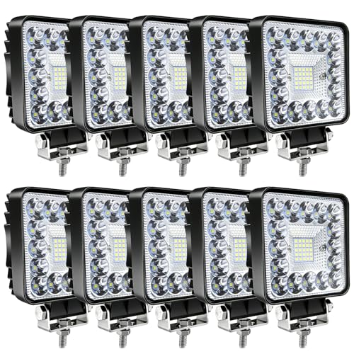 LED Off Road Lights, 4 Inch 123W LED Work Lights Pods, 12V 24V Offroad Driving Lights Accessories for Motorcycle Boat RV Truck Car ATV Snowplow SUV UTV (10Pack) - color: 10pcs 123W led work light