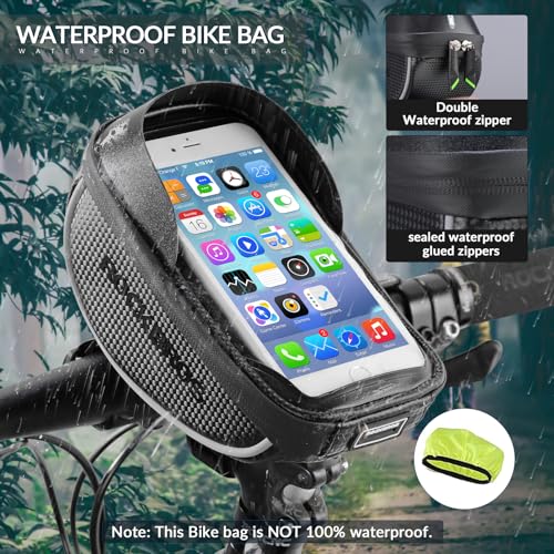 ROCKBROS Bike Phone Mount Bag Bike Front Frame Handlebar Bag Waterproof Bike Phone Holder Case Bicycle Accessories Pouch Sensitive Touch Screen Compatible with iPhone Below 6.5" - color: black