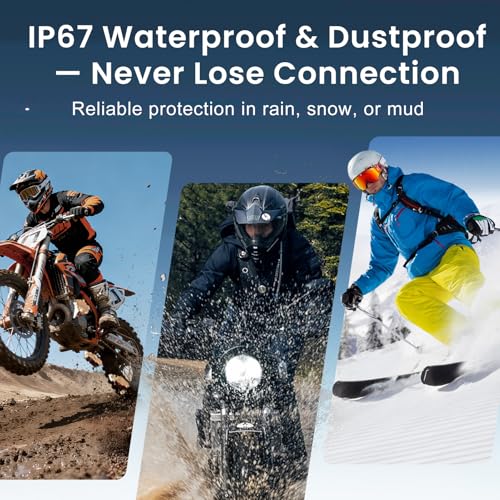 Motorcycle Helmet Bluetooth Headset, Bluetooth 5.4 Intercom for 2 Riders up to 1000m, IPX7 Waterproof, HD Speakers for Harley, Dirt Bike, ATV, & Snowmobile Helmet Communication System