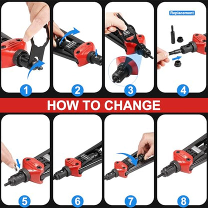 WETOLS 16" Rivet Nut Tool, Professional Rivet Nut Tool Kit with 11 Metric & Inch Mandrels M3 M4 M5 M6 M8 M10 M12, 10-24, 1/4-20, 5/16-18, 3/8-16, 110pcs Rivnuts and Blow Carry Case - WE-889 - size: 16" rivet nut tool with 11 mandrels