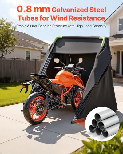 VEVOR Motorcycle Storage Shelter 136 x 54 x 75 in with Security Lock, 600D Oxford Flip-Up Garage Tent, Heavy-Duty All-Weather Motorcycle Cover Shed with 2 Side Windows, Outdoor Vehicle Shelter, Black - size: 136 x 54 x 75 inch