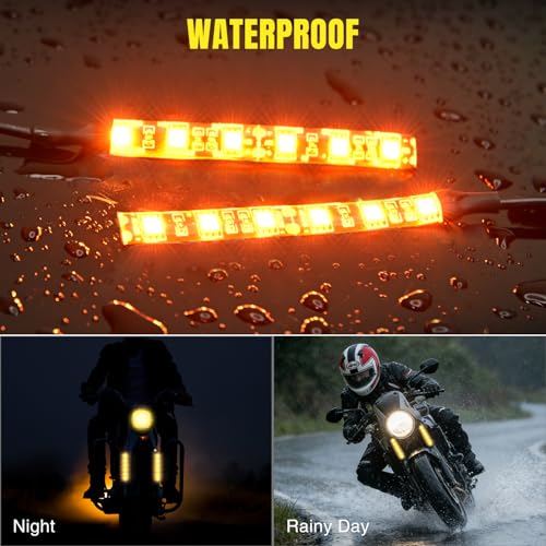 Nilight 2PCS 6-5050-SMD Waterproof Flexible Turn Signal Backup License Plate Universal Amber Lights Strip Universal for Motorcycle ATV UTV, 2 Years Warranty - color: 2PCS Amber