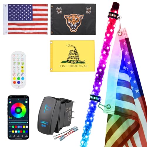 Ehaho 1 Pack 2FT Whip Lights,LED Whip Light with App & Remote Control, Spiral RGB Chasing Lighted Whips with Rocker Switch, Music Whip Light for UTV ATV Polaris RZR Can-Am SXS Truck - size: 2FT / (Pack of 1)