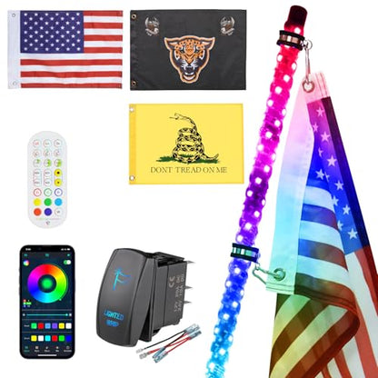 Ehaho 1 Pack 2FT Whip Lights,LED Whip Light with App & Remote Control, Spiral RGB Chasing Lighted Whips with Rocker Switch, Music Whip Light for UTV ATV Polaris RZR Can-Am SXS Truck - size: 2FT / (Pack of 1)