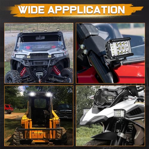LED Pods, 2Pcs 4 Inch 96W Dually Side Shooter LED Fog Lights Off Road Spot Flood Combo Driving Cubes Light Pods Triple Row Ditch Lights Bar for Trucks ATV UTV SUV Boat Motorcycle - size: 4 Inch