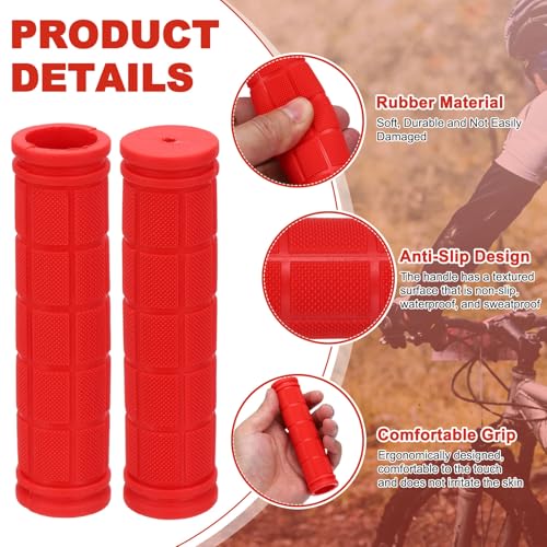 2 Pair Soft Rubber Handlebar Grips, Bicycle Handlebar Grips Bike Handle Bar Wrap Non-Slip 4.5 Inch - Fitting for Mountain Bikes/Road Bicycles/Scooter - color: Red