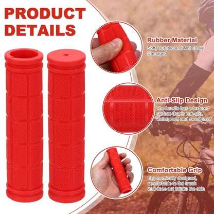 2 Pair Soft Rubber Handlebar Grips, Bicycle Handlebar Grips Bike Handle Bar Wrap Non-Slip 4.5 Inch - Fitting for Mountain Bikes/Road Bicycles/Scooter - color: Red