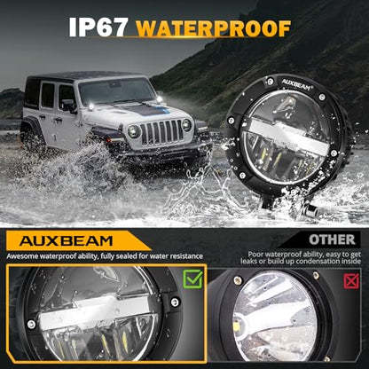 Auxbeam 100W Round LED Light Pods 4 Inch with Hi/Lo/Combo Beam, Road Round Lights Waterproof, LED Offroad Light Pod for Truck 4WD SUV ATV UTV (Pack of 2) - color: White Combo Beam