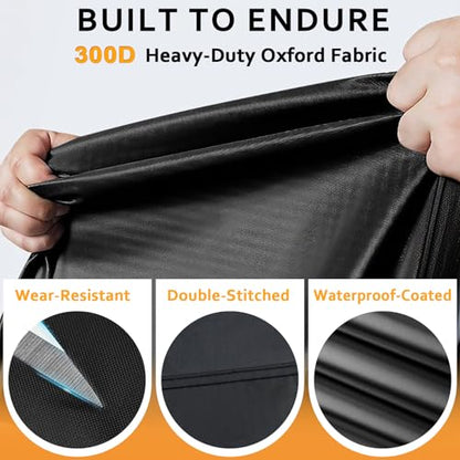 ROCKTAKIN 300D Heavy Duty Motorcycle Cover, Waterproof All Season Outdoor Protection with 4 Reflective Strips & Lock Holes, Fits Most Cruisers, Touring Bikes and Scooters up to 116" - size: 116"