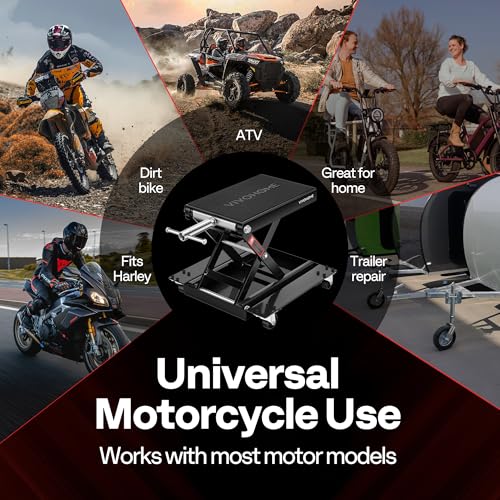 VIVOHOME 1100 Lbs Motorcycle Lift Jack, Steel Wide Deck ATV Scissor Lift with Dolly Wheels & Hand Crank, Bike Garage Repair Hoist Stand for Maintenance, Black - color: Black