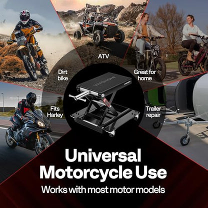 VIVOHOME 1100 Lbs Motorcycle Lift Jack, Steel Wide Deck ATV Scissor Lift with Dolly Wheels & Hand Crank, Bike Garage Repair Hoist Stand for Maintenance, Black - color: Black