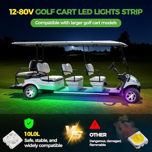 10L0L 4PCS Golf Cart Underglow LED Light Kit, Underbody RGB Strip Lights, 24-Mode Neon Accent Lighting, Music Sync, Wireless Remote, IP67 Waterproof, 12V-80V Input for EZGO Yamaha Club Car - style: 4 Pack(Underbody)