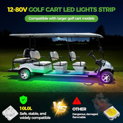 10L0L 4PCS Golf Cart Underglow LED Light Kit, Underbody RGB Strip Lights, 24-Mode Neon Accent Lighting, Music Sync, Wireless Remote, IP67 Waterproof, 12V-80V Input for EZGO Yamaha Club Car - style: 4 Pack(Underbody)