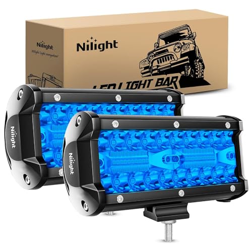 Nilight 6.5 inch LED Light Pod Blue Triple Row 2PCS 120W Flood Spot Combo Driving Fog Lights Fishing Hunting Emergency Safety Signal Deck Trailer Lighting for UTV Pick-up Van Boat Tractor - color: 2Pcs Led Pods Blue, size: Led Pods