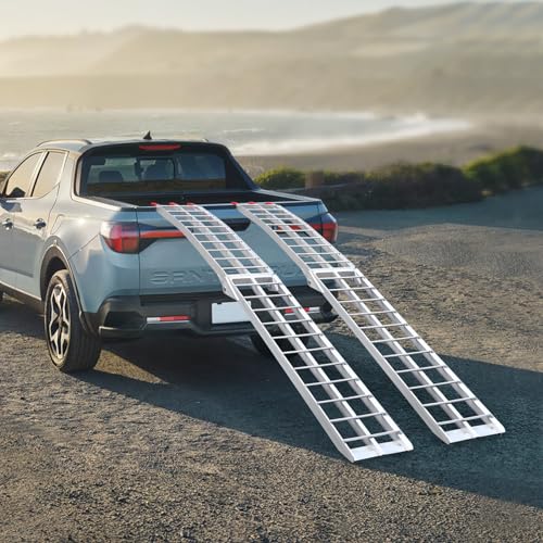 Aluminum Loading Truck Ramps, 89.8''L x 12''W 2PCS 1500 lbs Capacity Heavy Duty Motorcycle Ramps w/Load Straps, Anti-Slip Foldable Ramp for ATV UTV Lawnmower Tractor