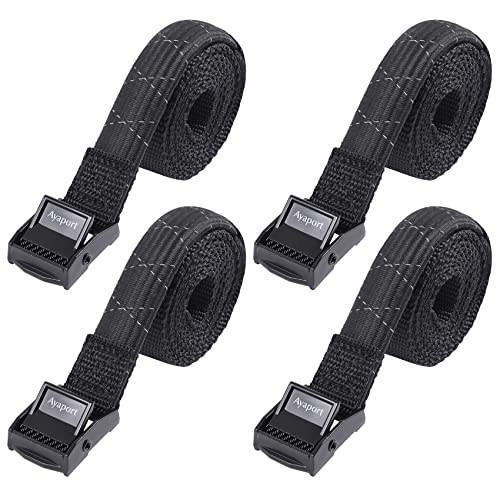 Ayaport Lashing Straps with Buckles (Add Stretch Part - Designed for Tighter) Adjustable Cam Buckle Tie Down Cinch Strap for Packing Black 4 Pack - color: Black-Stretch, size: 0.75'' x 48''