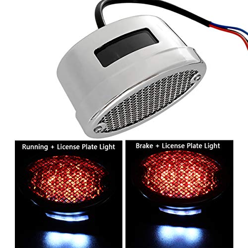 FATECIM Motorcycle Custom Oval-shaped LED Tail Light Cat Eye Rear Running Light Brake Light Stop Light Red Lens Integrated License Plate Lamp Universal Fit for Motorcycle/Cruisers/Bikes(Chrome) - color: 3036-Chrome
