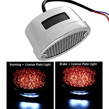 FATECIM Motorcycle Custom Oval-shaped LED Tail Light Cat Eye Rear Running Light Brake Light Stop Light Red Lens Integrated License Plate Lamp Universal Fit for Motorcycle/Cruisers/Bikes(Chrome) - color: 3036-Chrome