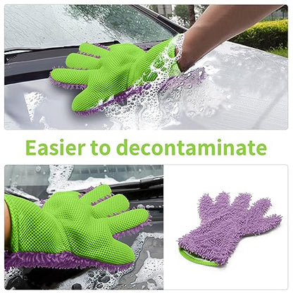 BokWin 2-Pack Car Wash Mitt Scratch Free, 5-Finger Microfiber Wash Mitts, Car Interior Exterior Cleaning Gloves, Auto Chenille Washing Sponge Kits for Cleaning Wheel Tight Spot(Purple) - color: Purple
