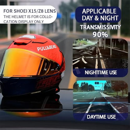 Shoei RF1400 X15 Helmet Visor Replacement Shield, Anti-Fog Sun Shield Accessory Compatible with RF-1400, X15, CWR-2, Z8, X-SPR PRO(Deep Red) - color: Deep Red