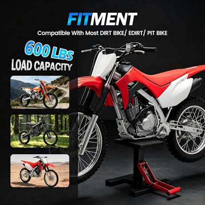 Dirt Bike Stand,600Lbs Capacity No Hydraulic Lift Jack Adjustable Hoist Table Heavy Duty Anti-Slip Lifting Stand for Dirt Pit Bike Motocross Enduro Motorcycle Repair&Maintenance-Red - color: Red