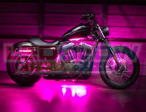 LEDGlow 6pc Advanced Pink LED Motorcycle Accent Neon Underglow Lighting Kit - 4 Patterns - 4 Brightness Levels - 6" Flexible Light Strips - Includes Waterproof Control Box & 2 Wireless Remotes