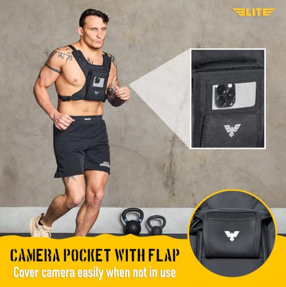 Elite Sports Running Vest w/Phone Holder for Men/Women, Reflective Lightweight Chest Pack w/Touch Friendly Phone Sleeve, Camera Pocket - Chest Rig for Hiking, Trail, Marathon, Camping - size: Small