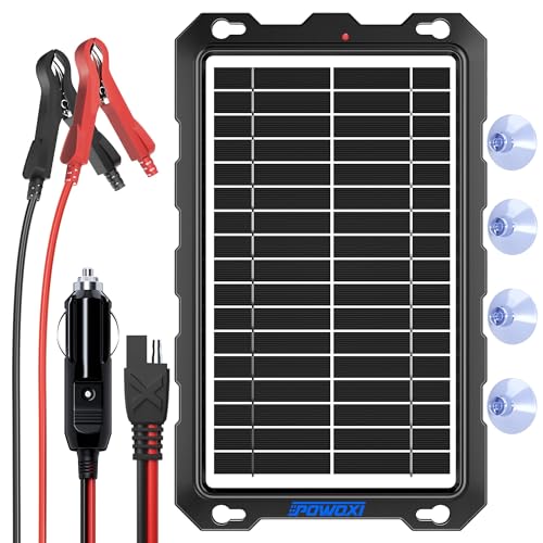 POWOXI-9W-Solar-Battery-Trickle-Charger-Maintainer -12V Portable Waterproof Solar Panel Trickle Charging Kit for Car, Motorcycle, Boat, Marine, RV, Trailer, Powersports, Snowmobile, etc. - color: Solar Powered Battery Chargers 9w