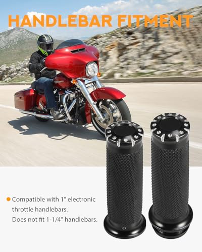 PBYMT 1 Inch Electronic Throttle Handlebar Grips Fit for Harley Davidson Touring Road King Street Glide Softail 2008-2024 - color: Black