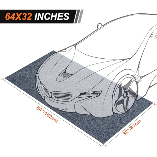 64 X 32 Inch Heavy Duty Oil Spill Mat, 6.5mm Thickened Garage Floor Mat for Under Car, 1/4" Waterproof Rubber Backing Absorbs Oil Quickly, Washable, Reusable, Durable, Non-Slip - size: 2'8" x 5'4" (Square)