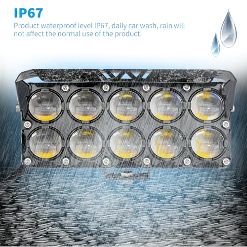LED Motorcycle Spotlight Yellow/White Hi-Low Combo Beam Driving Fog Lights, 2Pcs 6.5Inch LED Offroad Pod Light, Dual Row External Work Auxiliary Lights for Trucks, Vehicles, ATVs, UTVs,Tractors - size: Dual Row