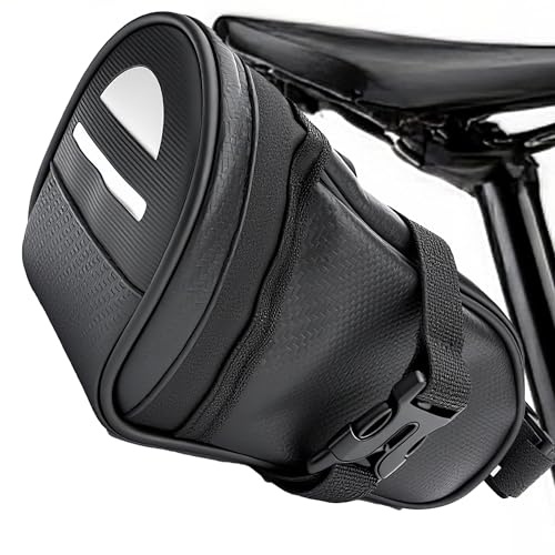 Bike Bag Under Seat – Waterproof Bicycle Saddle Bag with Reflective Strip, Compact Under Seat Bike Pouch for Road & Mountain Bikes (Black-2) - color: Black-2