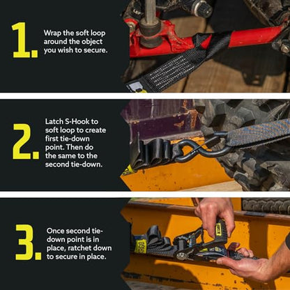 DC Cargo Mall Ratchet Straps Tie Downs 4 Pack (5,000 LB Break Strength) 1.5" x 8 Feet Tie Down Straps with Safety Lock S Hooks for Cargo, Trucks, Appliances, Moving - size: 1.5" x 8'