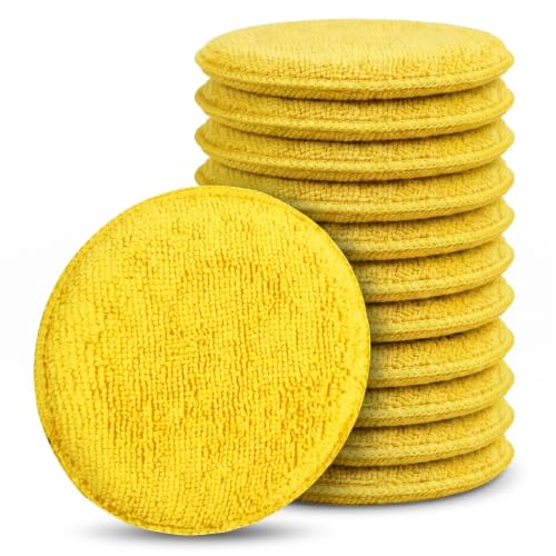 12 Pack 5 Inch Car Wax Applicator Pads, Microfiber and Foam Reusable Pads for Buffing, Detailing and Fine Polishing, for Car Cleaning, Waxing and Care(Yellow) - color: Yellow, size: 12pcs